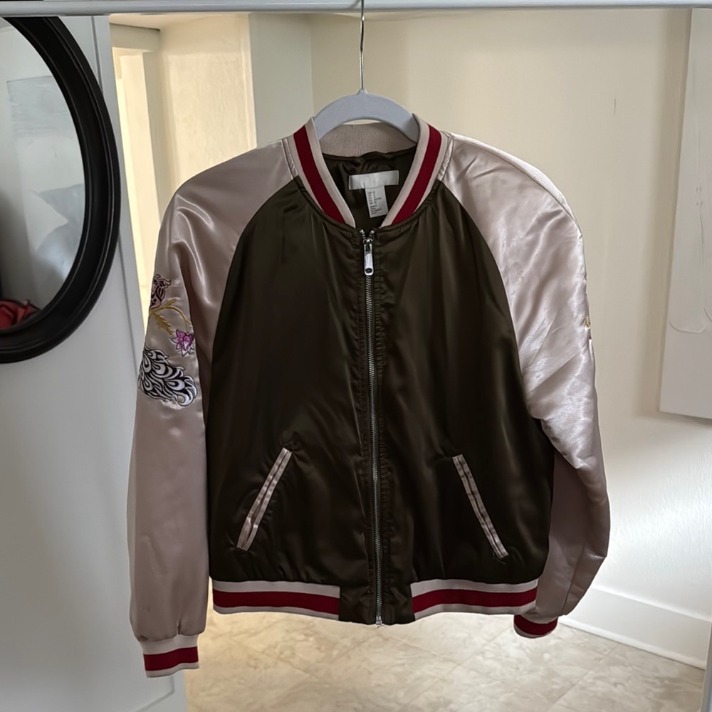 H&M Olive and Pink Bomber Jacket